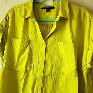Marc New York Yellow-Green XL Linen & Viscose Short Sleeve Button-up Top